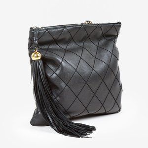 Chanel Vintage Chain Tassel Black Lambskin Crossbody Bag